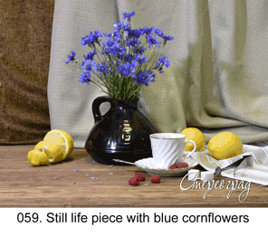 <b>059. </b> Still life piece with blue cornflowers.   (3D shooting : with step to step moving). 2016. 58x45 cm.<br>
 Price - <b>13500</b> roubles unframed